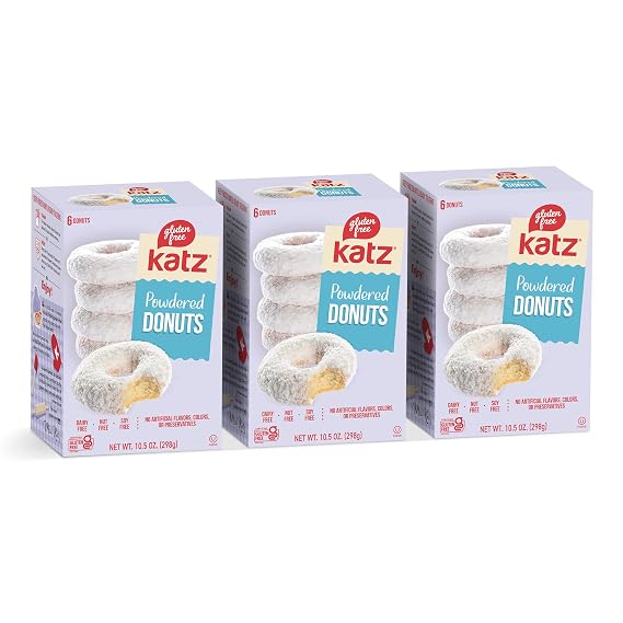 Katz Gluten Free Powdered Donut Snack. Free of Soy, Sesame, Dairy, and Nuts. Kosher 10.5oz (3pk)