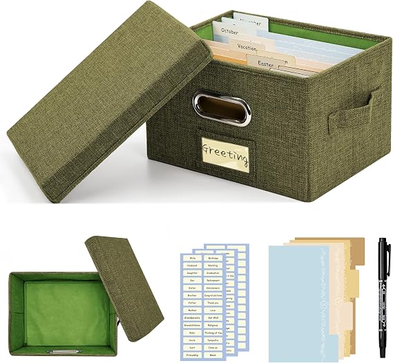 Greeting Card Organizer and Storage Box 1 Pack Olive Green