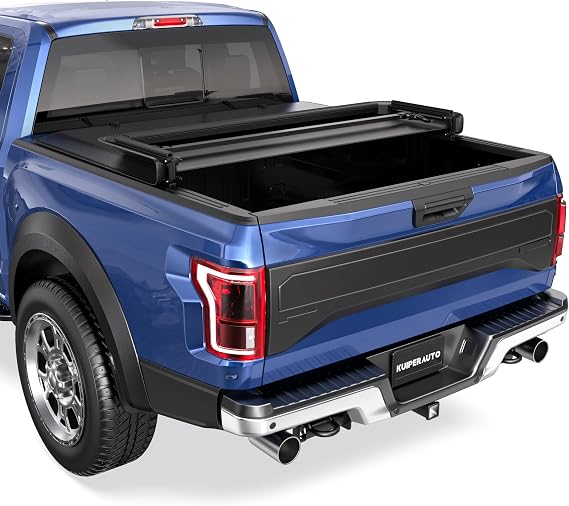 KUIPERAUTO 5.5FT Tri 3-Fold Soft Folding Truck Tonneau Cover Compatible with 2004 2005 2006 2007 2008 Ford F150 F-150 (Excl. 2004 Heritage) Styleside 3 Fold On Top Truck Bed Cover 67inch