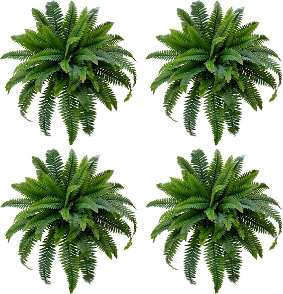 Senjie Fake Ferns 4 Set 55 Branches Artificial Ferns for Outdoors 32in