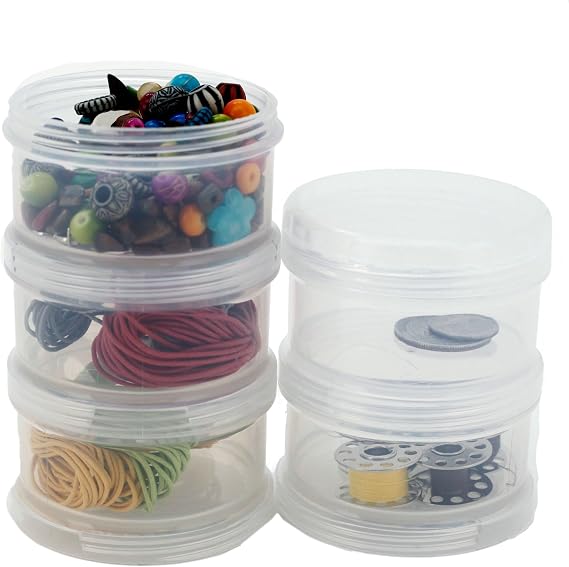 Containers Storage Small Impact Resistant Stackable Clear 5 for Beads Crafts Findings Small Items 2.50" Round