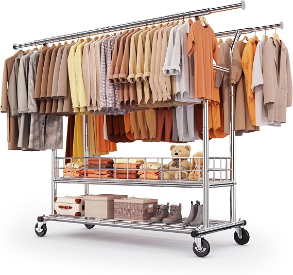 HOKEEPER Heavy Duty Clothes Rack Load 635 LBS Height Adjustable Double Rod