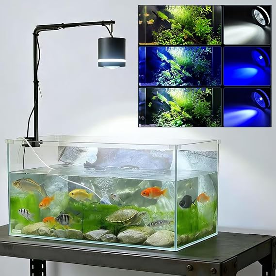Liyaoli Led水族館ペンダントライト 調節可能なトライスペクトラムled 植えられた水槽 クリップ式吊り下げ式水槽&淡水植物用 | フルスペクトラムスポットライトホワイト/ブルーライト - 1パック