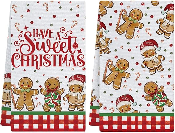 Christmas Kitchen Towels Dish Towels Set of 2, 18x26 Inch Xmas Gingerbread Have A Sweet Christmas Hand Towels Seasonal Winter Decoration