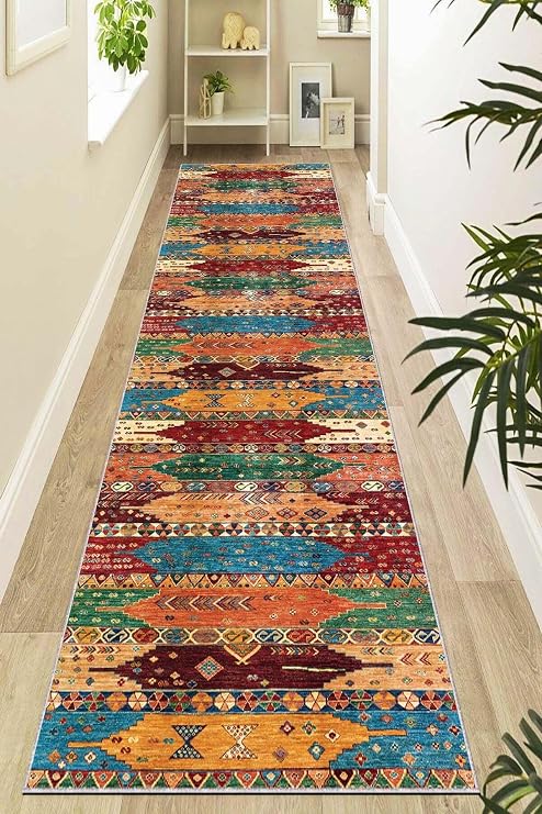 Viva Home Kilim Etnik Desenli Kaymaz Taban Mutfak Hol Antre Kesme Özel Ölçülü Rulo Yolluk Ar1086, Çok Renkli, 80 X 150