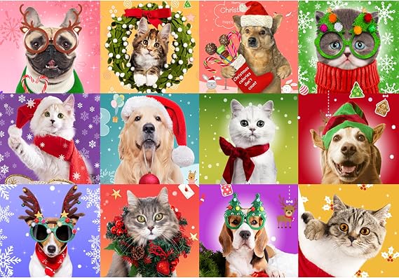 100 Piece Christmas Puzzle for Kids Ages 4-10 - Dogs and Cat Holiday Jigsaw for Adults - Gifts and Stocking Stuffers