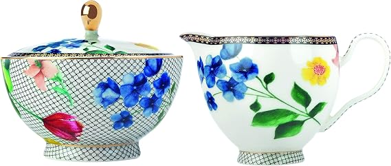 Maxwell & Williams HV0058 Teas & C's Milk Jug & Sugar Bowl with Contessa Design, Porcelain, White