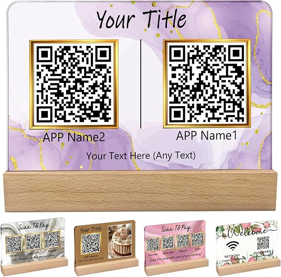 Personalised Acrylic Multi QR Code Display for Business Personalised with Venmo Cell Cashapp PayPal Scan to Pay QR Code Display Social Media WiFi QR Code Badge