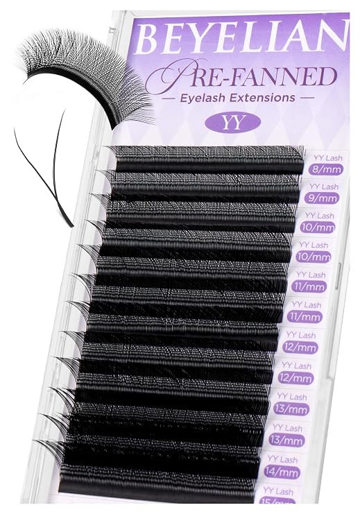 BEYELIAN YY Eyelash Extensions 3D/4D/5D/6D 0.07mm Thickness C/D Curl Lashes Mix 8-15mm Volume Handmade Premade Fan Lashes Y Crisscross Pre Fanned Eye Lashes Save Times High Efficiency (0.07-D)