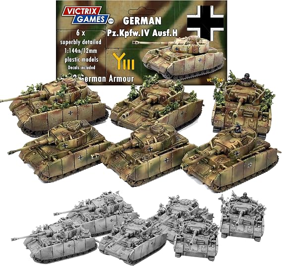 Wargames Delivered Panzer IV H 12mm 1:144 Scale Tank Set - 6 Highly Detailed WWII German Tanks with Decal Sheet - Great for War Games - Easy to Assemble, Durable and Historically Accurate Miniature