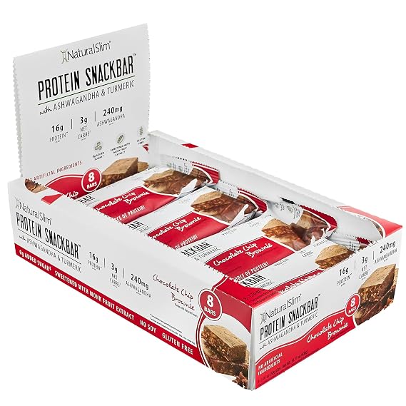NaturalSlim Protein Bars, Chocolate Chip Brownie, 16g Whey Protein, 8 Ct