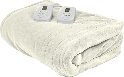 Therapedic Heated Blanket Plug-in Electric Bed Warmer with Dual Controllers, 10 Heat Settings, Adjustable Timer, Machine Washable, ETL Certified Auto Shut-Off King, 100x90, Ivory