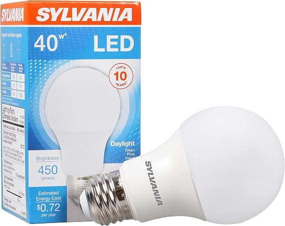 Sylvania LED Light Bulb, 40W Equivalent A19, Efficient 6W, Medium Base, Frosted Finish, 450 Lumens, Daylight - 1 Pack (74080)