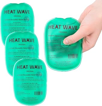 Heat Wave 3x5 Reusable Click Instant Heat Hand Warmer (Small Green 4 Pack)