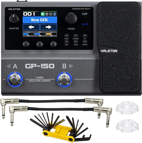 Valeton GP-150 Multi-Effects Guitar Processor with HD Modeling, 200+ Effects, IR & NAM Support, Expression Pedal, Looper, Drum, MIDI, USB Audio Interface, Tonebird Power Supply, Tool, Cable Bundle