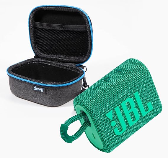 JBL GO3 Portable Bluetooth Wireless Compact Speaker Bundle with divvi! Protective Fitted Hard Case - ECO Green