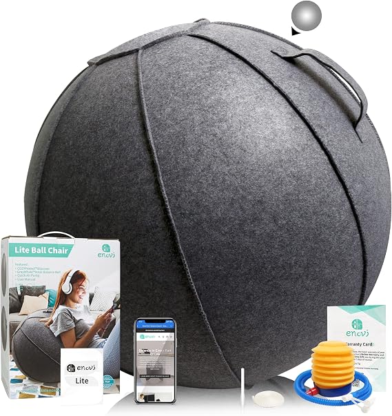 Lite Ball Chair, Yoga Ball Exercise Ball with Slipcover for Home Office Desk, Stability Ball & Balance Ball Seat to Relieve Back Pain