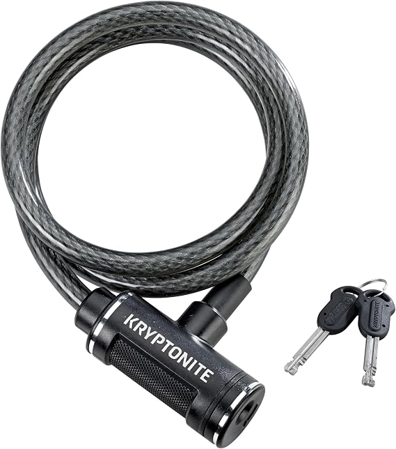 Kryptonite Parkview Bike Lock Cable, 6ft. x 12mm Braided Steel Cable Anti-Theft Security Bicycle Lock with Keys for Outdoor Equipment, Bicycles, Scooters, Fence, Gate