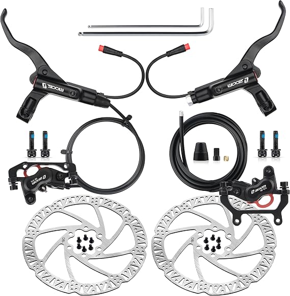 Hycline 4-Pistons Ebike Hydraulic Brake Set: Zoom H876E 2-PIN Power-Off Electric Bike Disc Brake Kit Included 160mm/180mm Rotors and Mounting Adapter