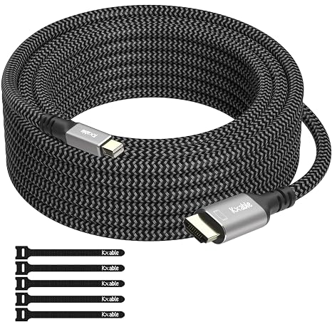 4K Mini DisplayPort to HDMI Cable 15FT, [4K@60Hz, Gold-Plated Plugs, Aluminum Shell, Nylon Braided], Mini DP to HDMI Cord, Compatible with MacBook Air/Pro, Surface Pro, Monitor, Projector and More