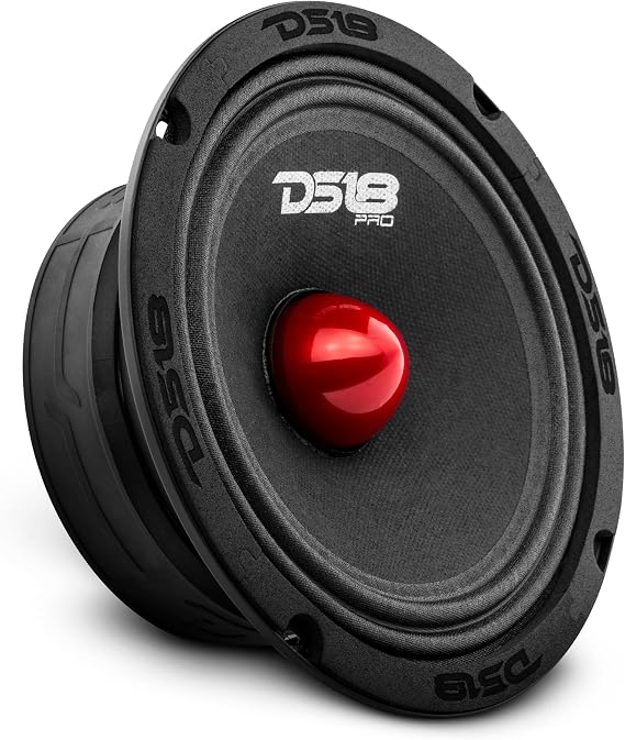 DS18 PRO-GM6.4B Loudspeaker - 6.5", Midrange, Red Aluminum Bullet, 480W Max, 140W RMS, 4 Ohms - Premium Quality Audio Door Speakers for Car or