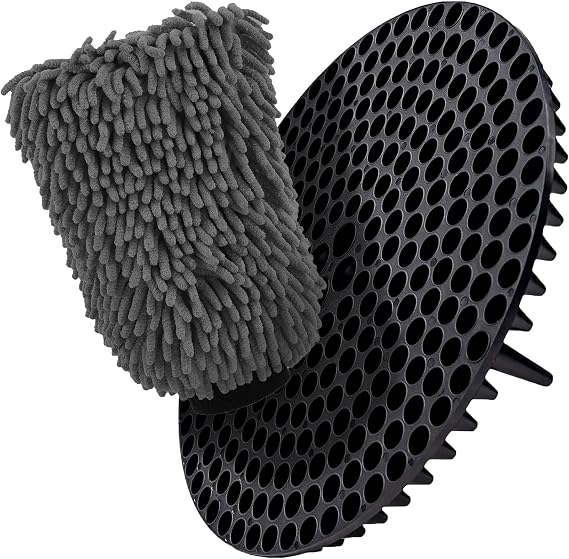 WASH&WHIPS Chenille Premium Scratch-Free Microfiber Lint-Free Blue Wash Mitt 8" x 10"in & Black Pitstop Particle Interceptor - Regular Size, 8" x 10"in