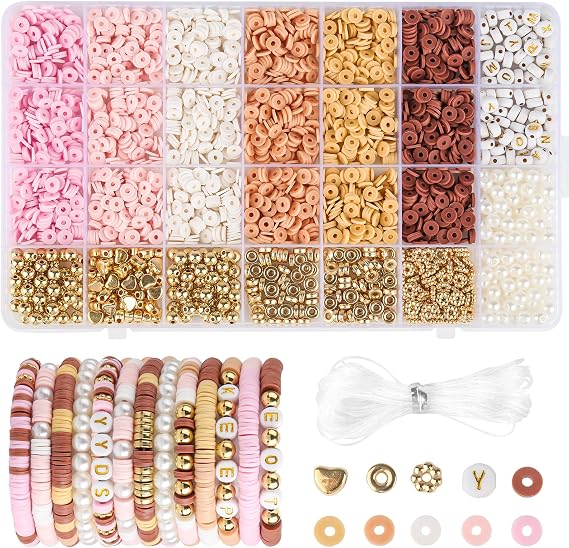 ZEFAN Yakl. 2680 adet Heishi boncuk seti, 6 mm polimer kil boncuk, 6 renkli kil boncuk, bileklikler, bileklikler için kendin yap boncuklar, kolyeler, küpeler için elastik ip ile kendiniz yapın