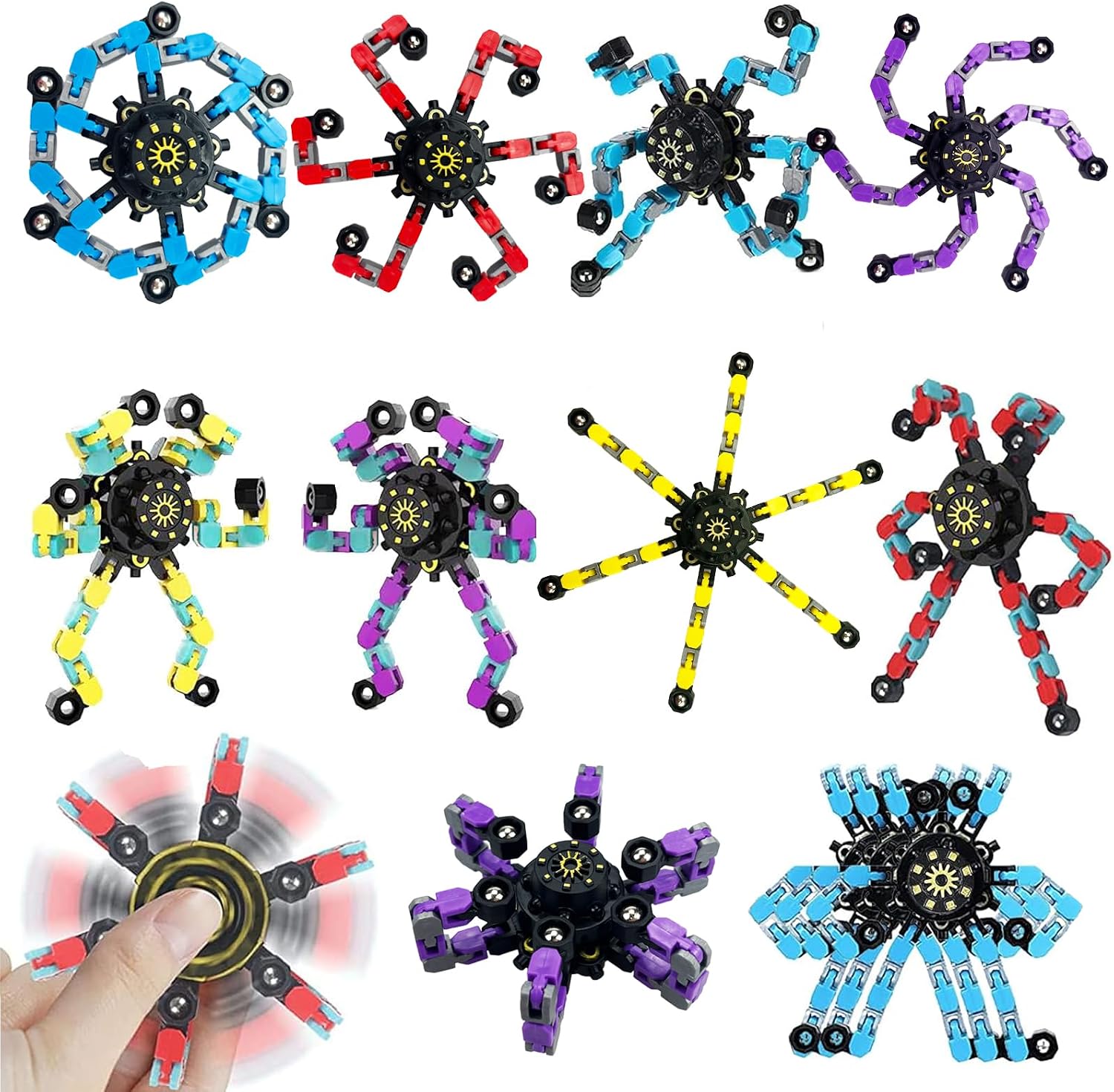 20PCS Transformable Fidget Spinner, Fidget Toys Bulk for Adults, Transformable Chain Robot Finger Toy DIY Deformation Robot Mechanical Spinners Stress Relief Fidget Toy for Teens Adults