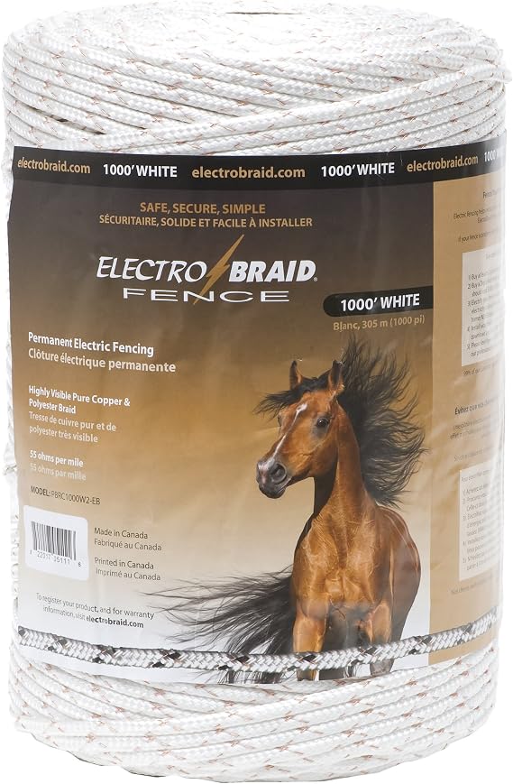 Woodstream ElctroBraid PBRC1000W2-EB 1000 ft. Reel Horse Electric Fence Conductor - Livestock Electric Fencing