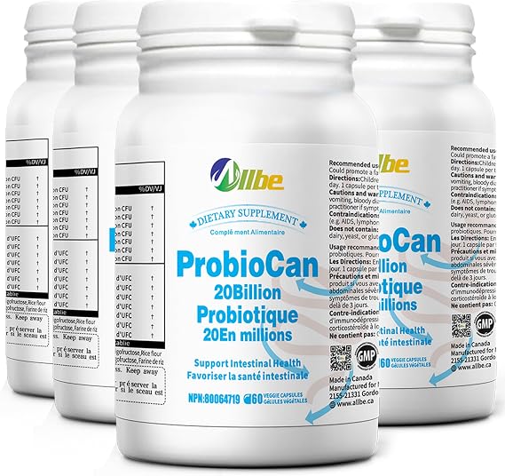 Allbe Probiocan 20 Billion CFU Probiotics for Digestive Health, 7 Strains of Probiotic for Women, 4 Packs of 60 Capsules (240 Days Supply)