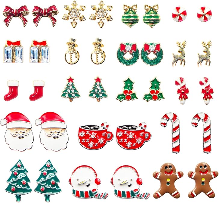 10/12/18 çift Noel saplama sallanan küpe, genç kızlar için sevimli Noel fiyonklu şeker kamışı kardan adam ren geyiği Noel Baba küpeleri, Noel tatili küpeleri, kadınlar ve kızlar için takı