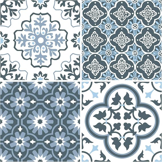 WallPops FP2951 Leyton Peel & Stick Floor Tiles, Blue, 12 x 12 inches