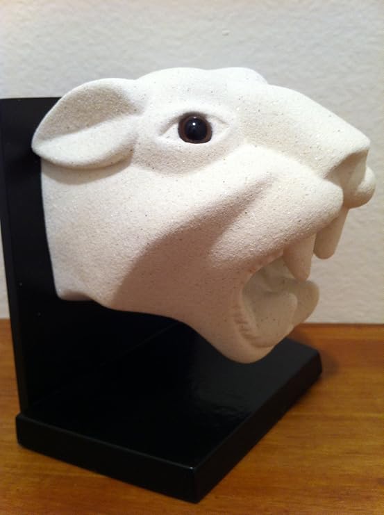 Aztec, Maya, Jaguar Head Art Sculpture White Marble