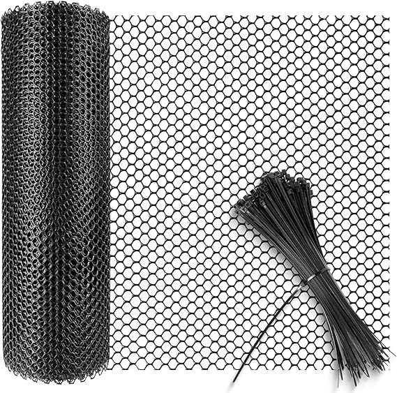 JAHOMFAI Plastic Chicken Wire Mesh Roll 3m x 40cm Black Fencing for Garden, Balcony, Poultry Breeding, Temporary Fencing