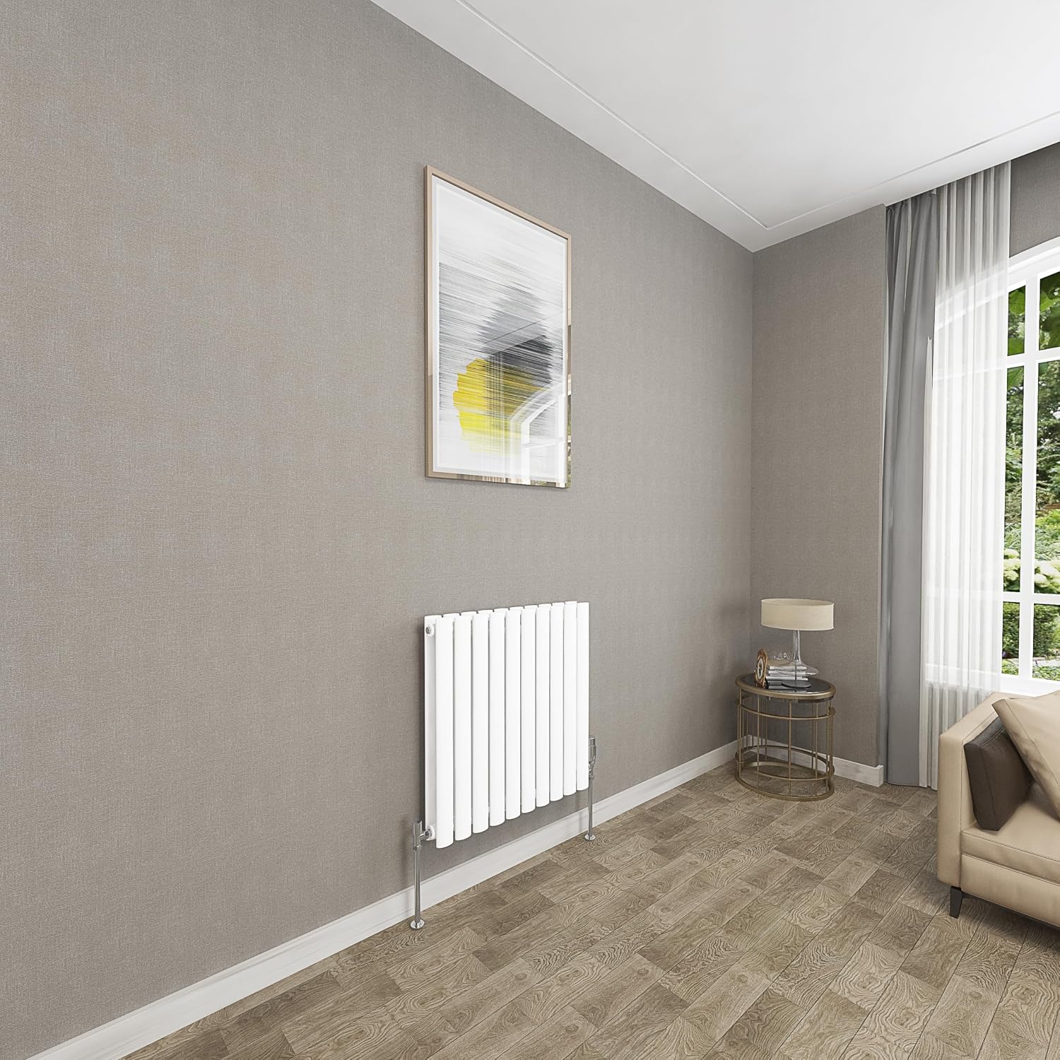 Sky bathroom | 600x590mm - Modern White Horizontal Double Panel Oval Column Radiator Central Heating Designer Radiator