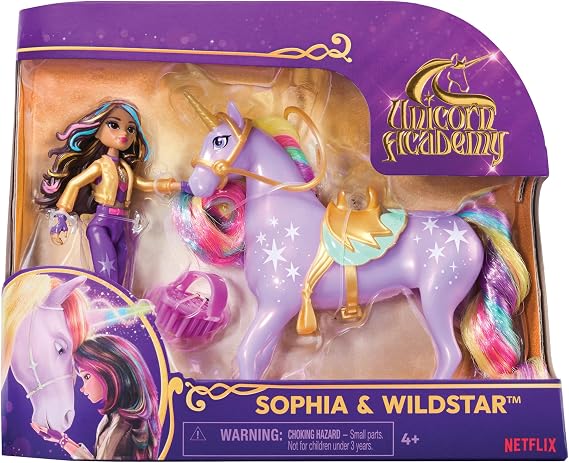 Unicorn Academy Rider and Unicorn Set Approx. 12 cm, The Popular Netflix Series, with 2 Accessories and Brush for Creative Role Play, for Children from 4 Years, Assorted Items Without Pre-Selection