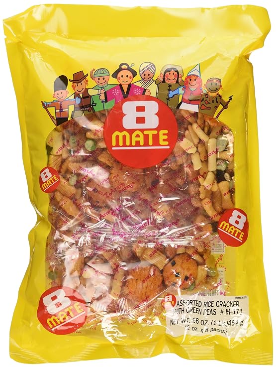 Shirakiku 8 Mate Arare Assorted Rice Crackers with Green Peas 16oz (Pack of 1)