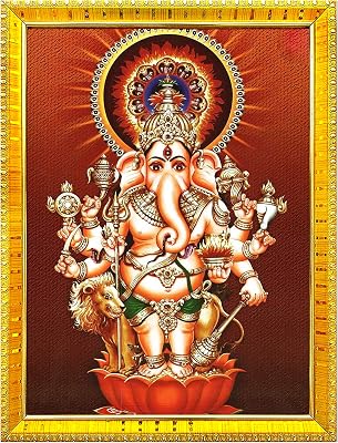 zig zag Lord Ganesha Ganpati Ji Drishti Nazar Photo Frame For Wall  Table  Pooja Room  7x9 inches, Acrylic Glass Golden