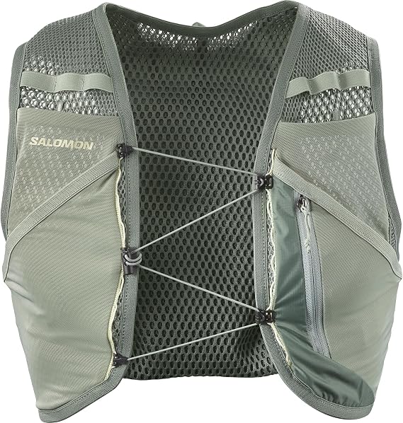 Salomon Active Skin 4 ohne Flaschen Brusttaschen mit einfacher Flüssigkeitszufuhr Precision SensiFit Comfort Custom Quiver-kompatible sichere Aufbewahrung Kurze Trailrunning-Weste