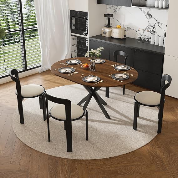 SSLine Extendable Dining Table,42" to 59.06" Modern Extending Kitchen Table with Oval Tabletop,Extension Meeting Table Leisure Desk for Dining, Living Room,Apartment (Walnut)