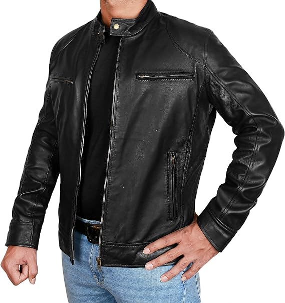 Mens Leather Motorcycle Jacket with Armor Moto Gear Biker Padded Powersports Protective Jackets