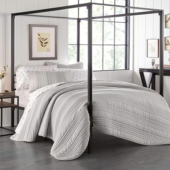 Stone Cottage - Twin Quilt Set, Reversible Cotton Bedding with Matching Sham, Pre-Washed for Added Softness (Whitehills Grey, Twin)