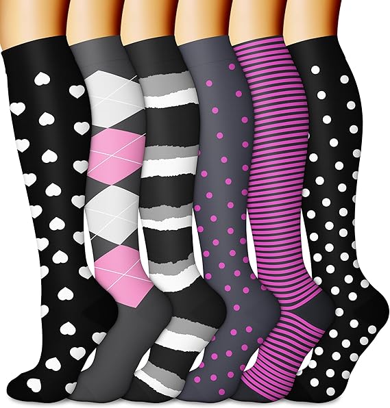 CHARMKING 6 Pairs-Compression Socks for Women & Men Circulation Best Support for Nurses, Running, Athletic,Flight Travel