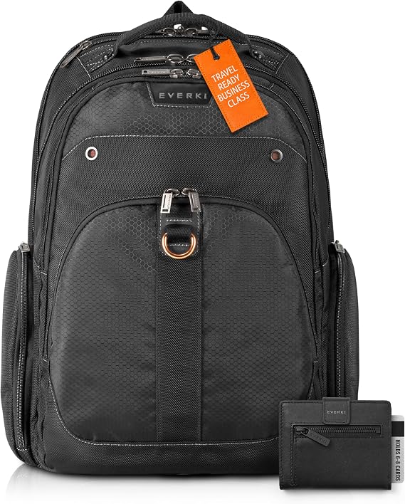 Everki Atlas Business Laptop Backpack & Slim Minimalist Wallet Combo Versatile Work Backpack (Fits 11''15.6'' Laptops) with 29.5L Capacity, Men's Wallet with 6-8 Card Slots, Coin & Bill Compartment