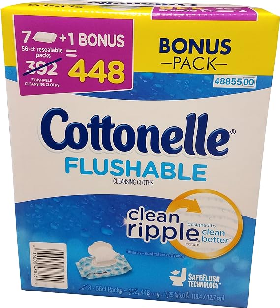 Cittonelle Flushable Cloths Clean Ripple, 448 Count