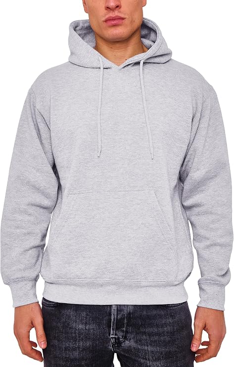 Mens Pullover Fleece Hoodie 300GSM Sweatshirt Plain Hoody Work Hooded Jumper Ribbed Cuff Long Sleeve Pull Over Top