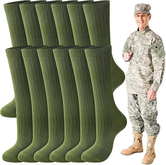 Hercicy 6 Pairs Men's Army Socks Military Boot Socks Cotton Crew Dress Stocking Men Plain Casual Season Grade Regular Fit