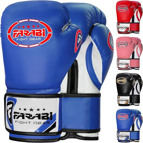 Farabi Boxing Gloves 8-oz Kick Boxing MMA Muaythai Training Punching Bag Focus Pads Gloves (Blue, 8OZ)