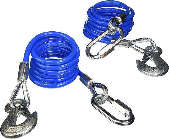 Roadmaster 643 Pair of Coiled Safety Single Hook Cables Compatible with Tow Bars & Towed Vehicles | 68" Long | 6,000 lb Capacity Per Pair | Provides Secure Safety Connection During Towing