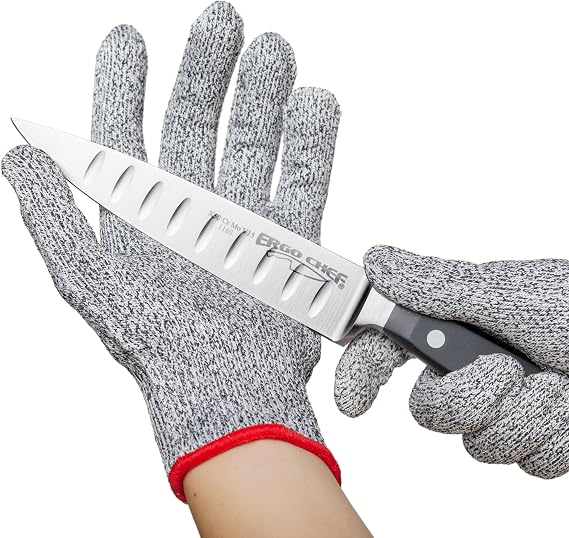 CHEF GEAR Cut Resistant Gloves - High Performance Level 5 Protection, Food Grade by Ergo Chef (Medium) 1 Pair, Grey